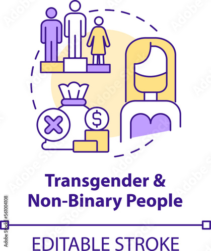 Transgender and nonbinary people concept icon. Different barriers facing abstract idea thin line illustration. Isolated outline drawing. Editable stroke. Arial, Myriad Pro-Bold fonts used