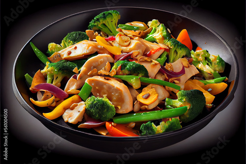 Obraz na płótnie Wok stir fry vegetables with chicken fillet