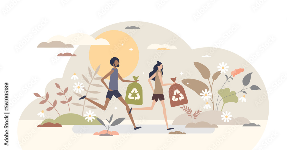 Plogging sport activity with running and trash pickup tiny person concept, transparent background. Environmental activity with plastic pollution collection challenge illustration. Running and cleanup. Plogging sport activity with running and trash pickup tiny person concept, transparent background. Environmental activity with plastic pollution collection challenge illustration. Running and cleanup.