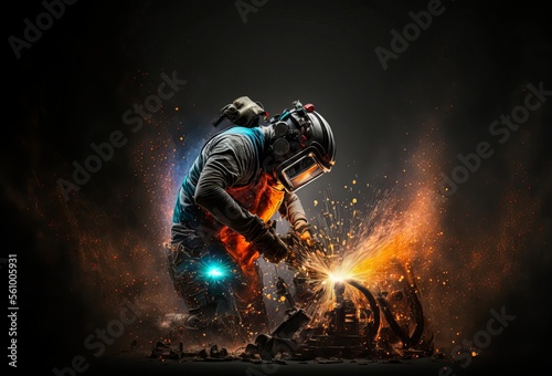 welder at work, illustration on dark background for calendar photo