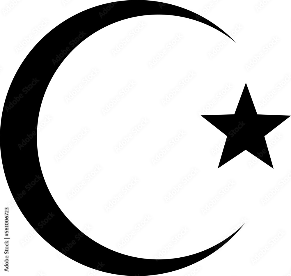 Vector illustration moon and star. Figure of the month with a star symbol on a white background. Islamic icon, vector. Vector illustration moon and star. Figure of the month with a star symbol on a white background. Islamic icon, vector.