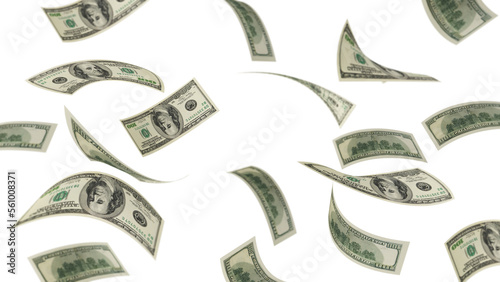 Image of US banknotes floating on a white background.,investment finance system,3d rendering