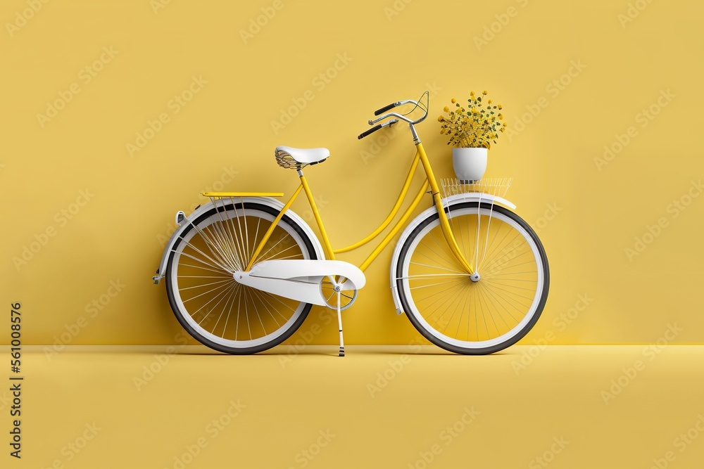 Yellow Bicycle On Yellow Background Generative AI Yellow Bicycle On Yellow Background Generative AI