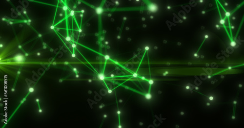 Abstract hi-tech green glowing lines with dots and plexus triangles  abstract background