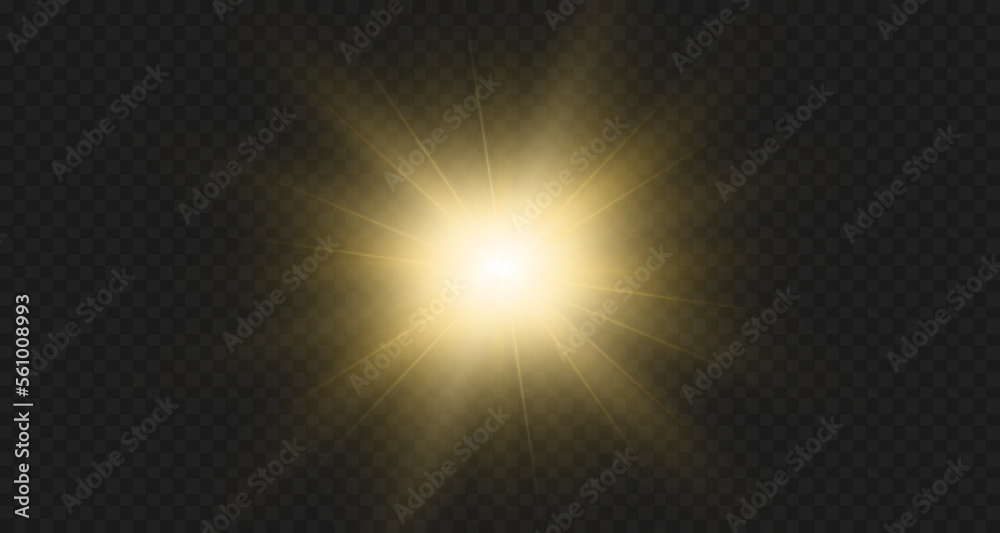 Light effects, glare, glitter, explosion, golden light, Vector illustration. shining golden stars.