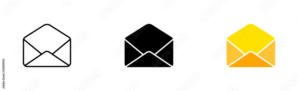 Opened mails set icon. Communication, letter, open envelope, incoming, new, contact us, write, send message, mail, messaging, management. Vector icon in line, black and colorful style