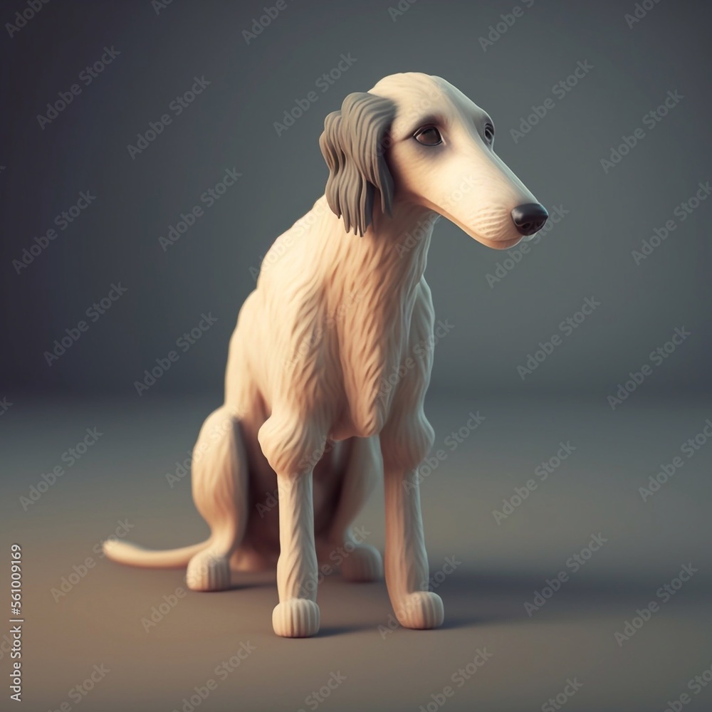 cute puppy, borzoi, 3d character, dog illustration