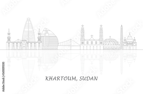 Outline Skyline panorama of city of Khartoum, Sudan - vector illustration