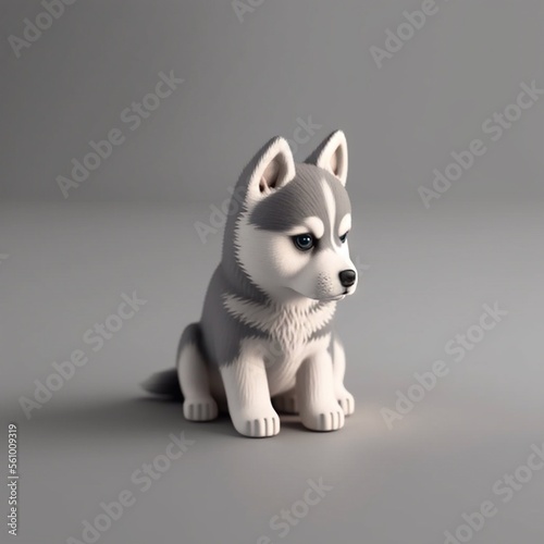cute puppy, siberian husky, 3d character