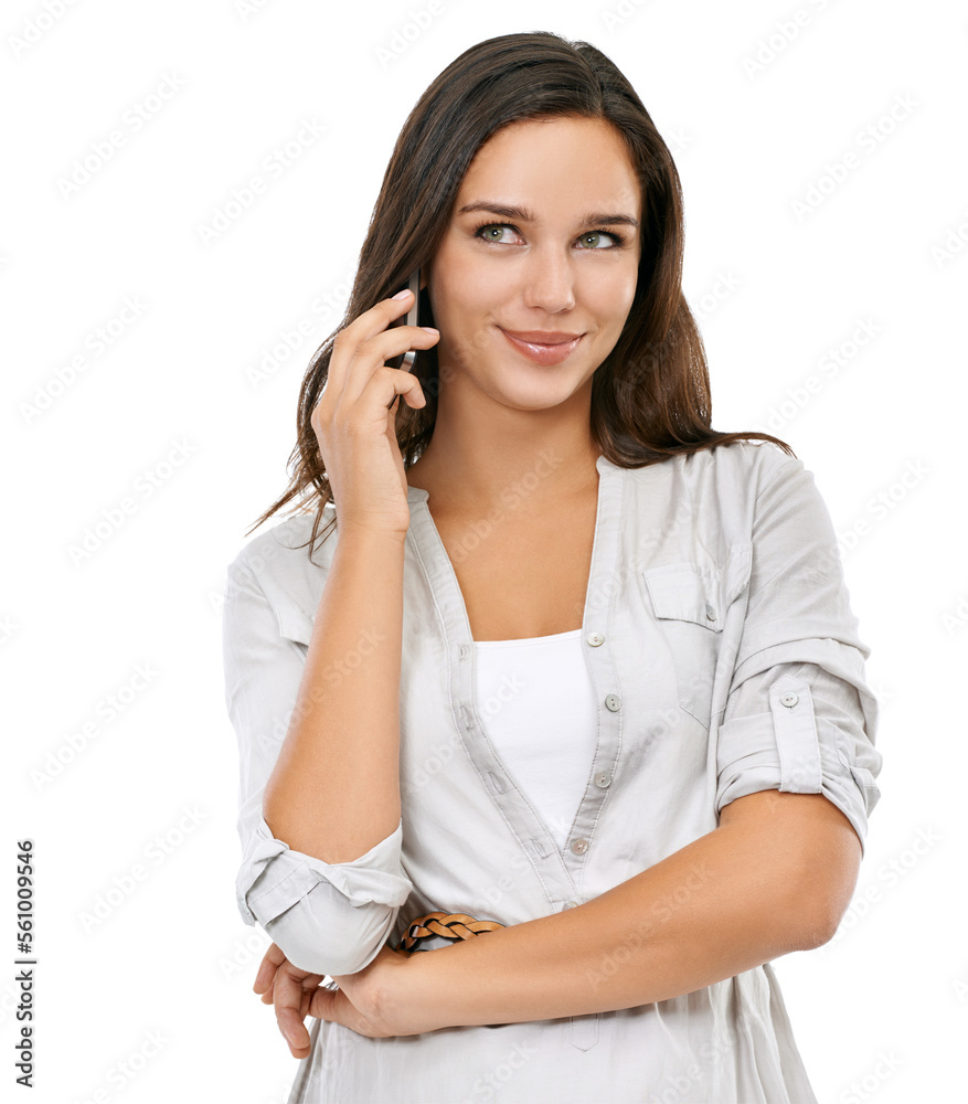 Woman, smile and phone call communication online, talking and conversation on mobile phone isolated in studio. Girl, happy and smartphone discussion and networking connection in white background Woman, smile and phone call communication online, talking and conversation on mobile phone isolated in studio. Girl, happy and smartphone discussion and networking connection in white background