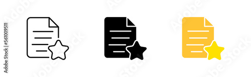 Document with star line icon. Important, button, favorites, mark as important, select, feedback, selected. File management concept. Vector icon in line, black and colorful style on white background