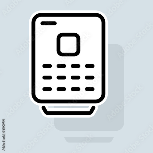Intercom line icon. Call, entrance, door, apartment, lock, code, buttons, key, magnet. Urbanistics concept. Vector sticker line icon on white background