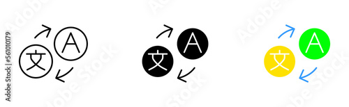 Interpreter set icon. Translator, Translate site into your language, show original, select language, polyglot. Versionist concept. Vector icon in line, black and colorful style on white background