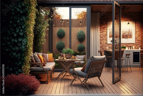 ai generated   Cozy patio area with garden furniture