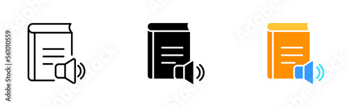 Audiobook line icon. Literature, author, prose, reading, literature, ebook, library, athenaeum, atheneum, paper. Loudspeecker. Vector icon in line, black and colorful style on white background