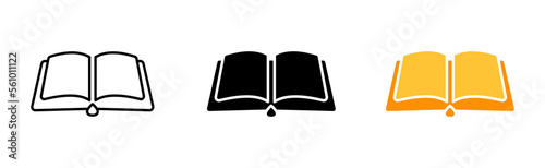 Opened book line icon. Knowledge, data, education, gain, read, reading, textbook, text, learn, literature, fiction, non fiction. Information concept. Vector icon in line, black and colorful style