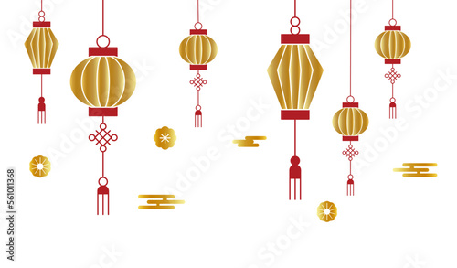 golden red lanterns with Chinese knot vector spring festival decoration decal lunar new year sticker icon set clipart