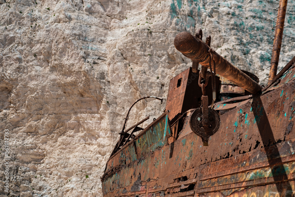 Zakynthos Island, Ionian, Greece - 16 June 2022: famous popular destination for travellers old shipwreck in Navagio bay
