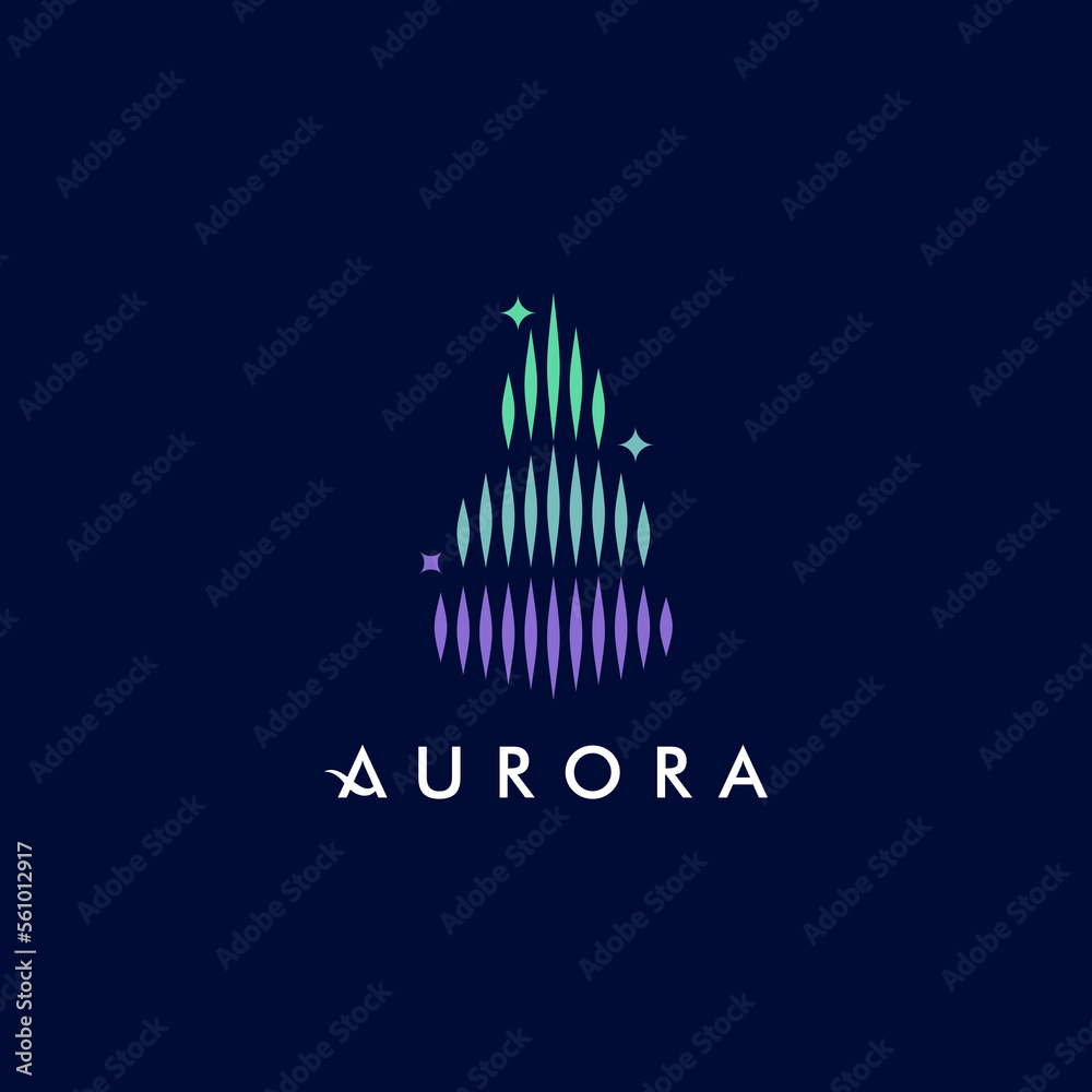 aurora borealis logo, modern northern lights sky aurora and stars icon ...