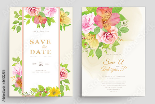 beautiful hand drawn roses wedding invitation card set