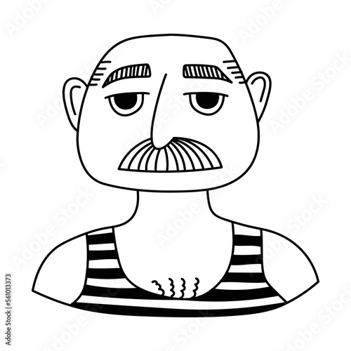 Black and white doodle clipart. A simple portrait of a man. Easy to change color.