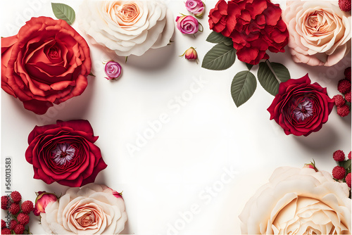 A stunning image featuring a red and pink rose flower with a blank space in the middle, perfect for adding text or overlaying graphics. This photo is ideal for use on social media, websites
