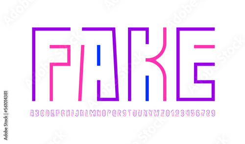 Abstract font alphabet from thin segment line, multi colored style