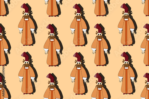 Seamless pattern with boyar of Kievan Rus in cut out paper style. A nobleman in a orange robe and hat. 