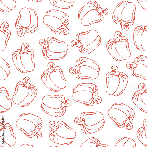 doodle pattern seamless with vegetables  banner with pepper for shop rela  handmade poster on white background with red lines.