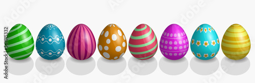 set of easter eggs with different decorations. Isolated on white background. Spring holiday. Happy Easter concept. Vector illustration