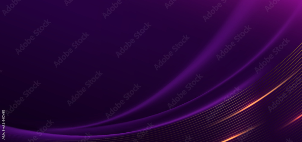 Elegant purple curved line on purple background with lighting effect and with copy space for text. Luxury design style.