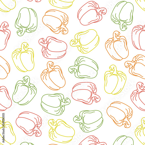 doodle pattern seamless with vegetables  banner with pepper for store rela  handmade poster on white background with multicolored lines.