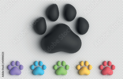 3d animal signs color set. Multi-colored squares with 3d paws icons set.