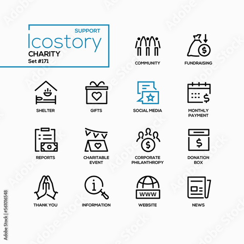 Charity and fundraising - line design style icons set