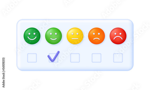 3D Feedback emotion scale illustration. Reviews with good and bad rating. Feedback in the form of emotions.