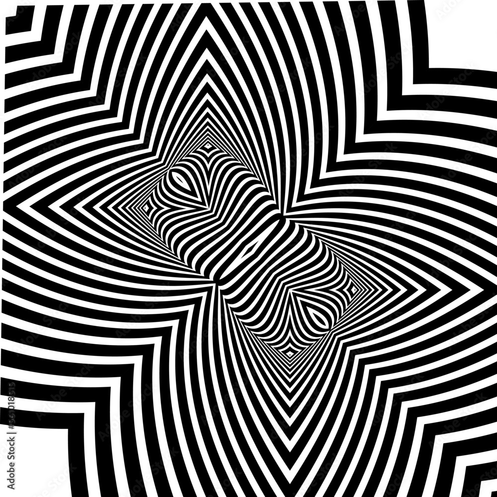 Abstract background with optical illusion wave. Black and white horizontal lines with wavy distortion effect for prints, web pages, template, posters, monochrome backgrounds and pattern