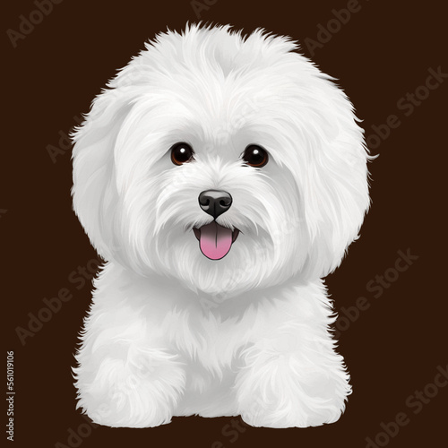 white dog round face drawn digital painting watercolor illustration