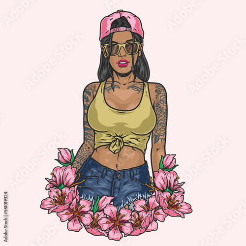 Hot Latino girl sketch colorful