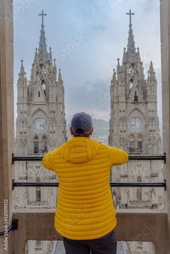 Photography Tourist observing the Basilica National Vote Quito