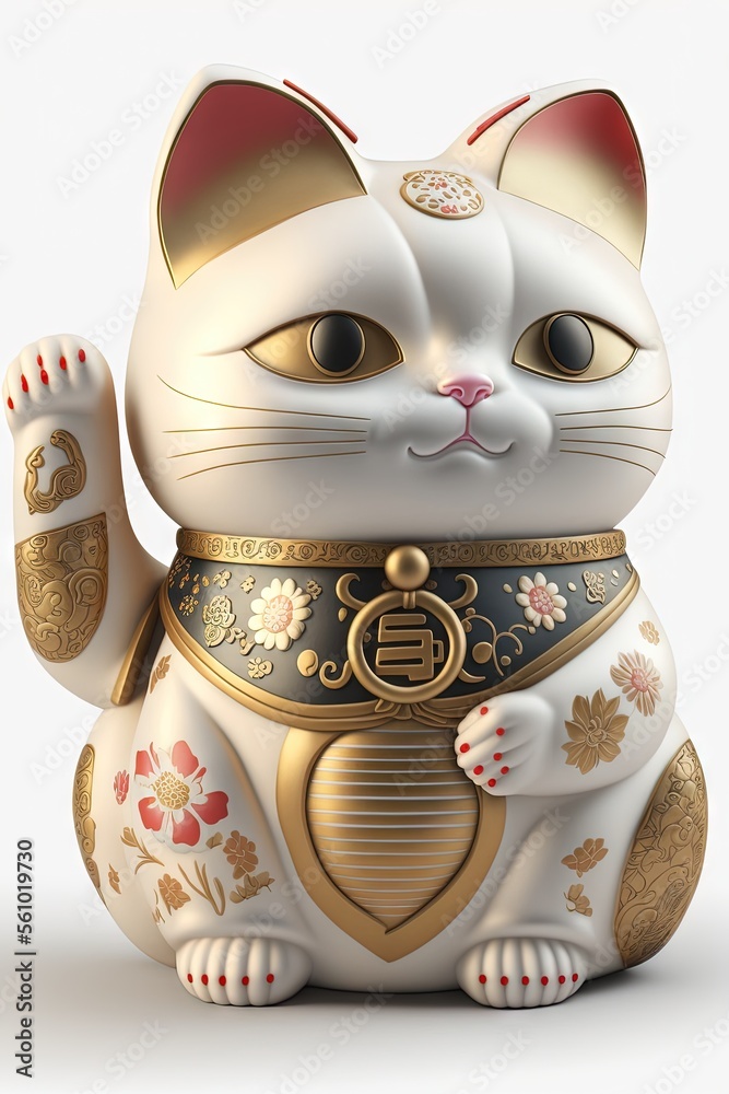Poupée de chat porte-bonheur, 3d, événement de vacances, nouvel an chinois  Illustration Stock