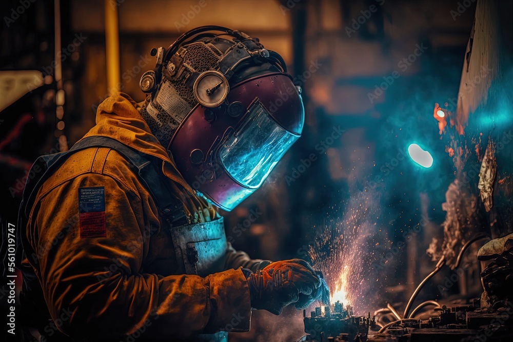 illustration of welder is welding metal , industry them bokeh and sparkle background - obrazy, fototapety, plakaty 