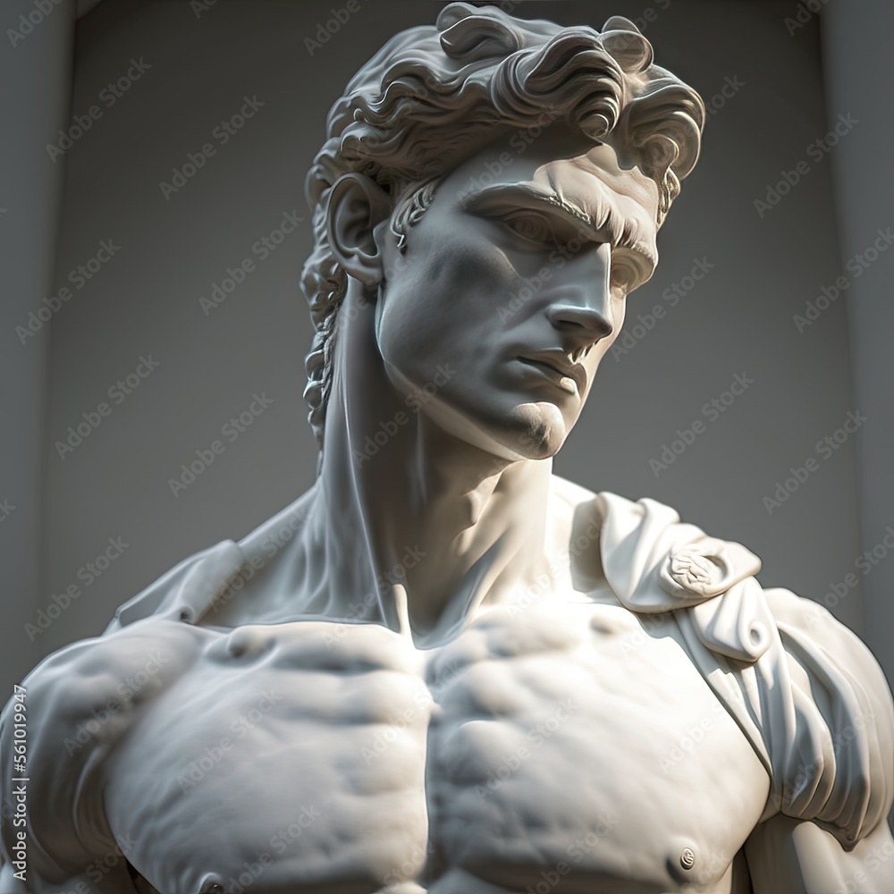 Une statue/sculpture masculine stoïque en marbre