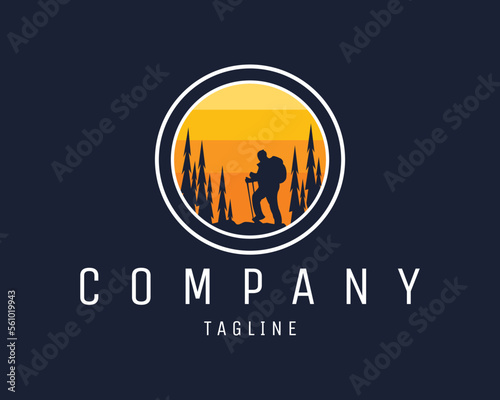 simple mountain climber adventure logo silhouette with sunset. Best for badge, emblem, icon, sticker design, t-shirt, mountaineering adventure industry. available in eps 10.