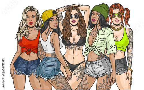 Hot girl friends colorful label