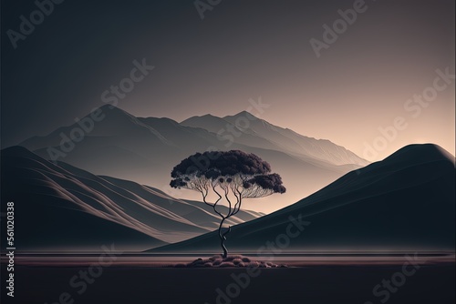 paysage minimaliste avec un arbre  vecteur  arri  re-plan