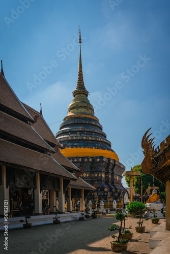 Ancient pagoda of Wat Phra That Lampang Luang temple religion the most famous Buddhist temple and the attraction landmark tourist destination in Lampang, Northern Thailand.