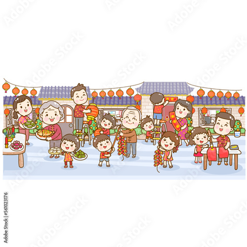 cartoon family for chinese new year.