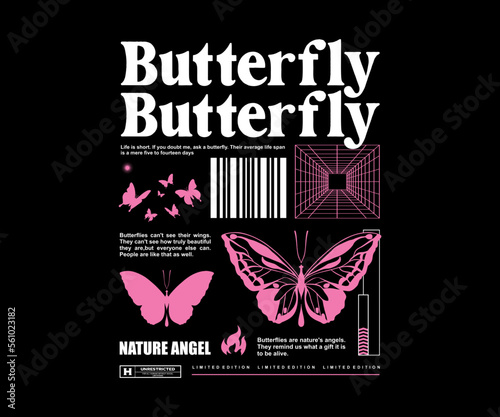 butterfly t shirt design, vector graphic, typographic poster or tshirts street wear and Urban style