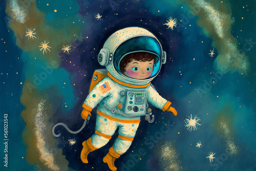 Illustration of a child as an astronaut. 