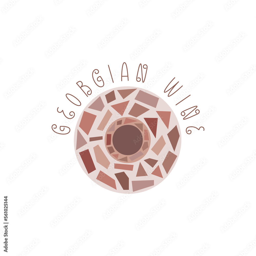 Kvevri vector illustration with lettering Georgian wine. Traditional Georgian clay vessel Qvevri for making orange wine